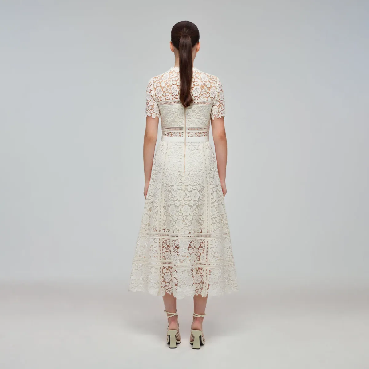 Self Portrait Guipure Lace Midi Dress Ivory Size 10 / M - Image 2