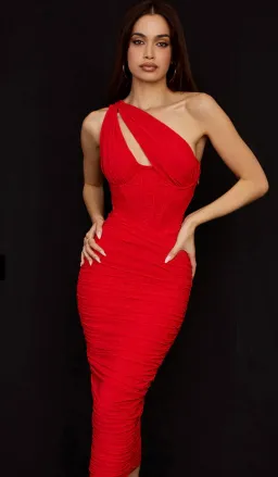 House of CB Valentina Asymmetric Cutout Midi Dress Scarlet Size M / Au 10 for rent on The Volte - image 2
