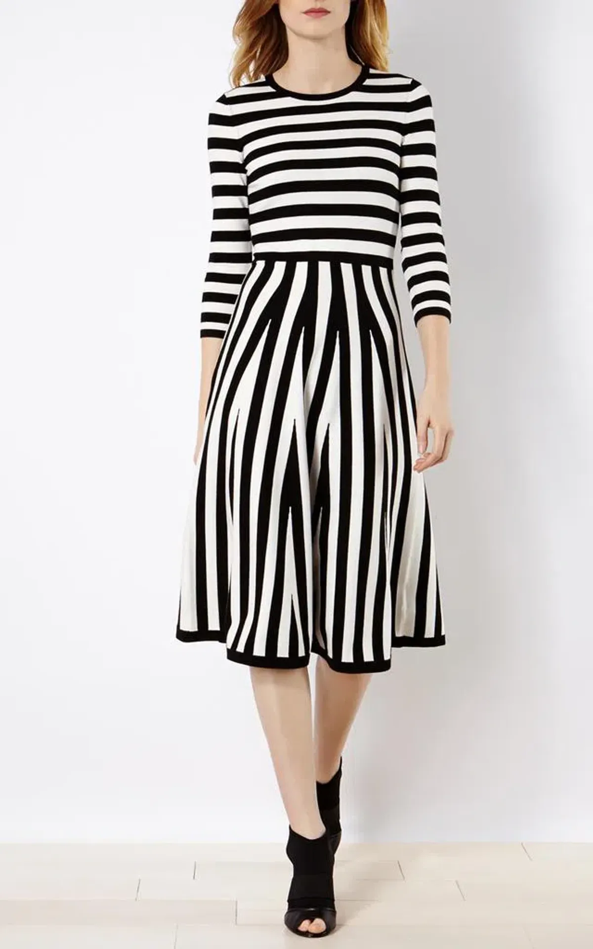 Karen Millen Striped Knit Midi Dress Black/White Size L / Au 12 - Image 1