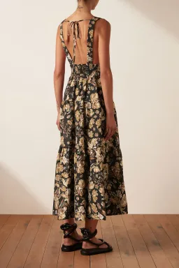 Shona Joy Palermo Linen Plunged Low Back Midi Dress Floral Size 10 for rent on The Volte - image 2