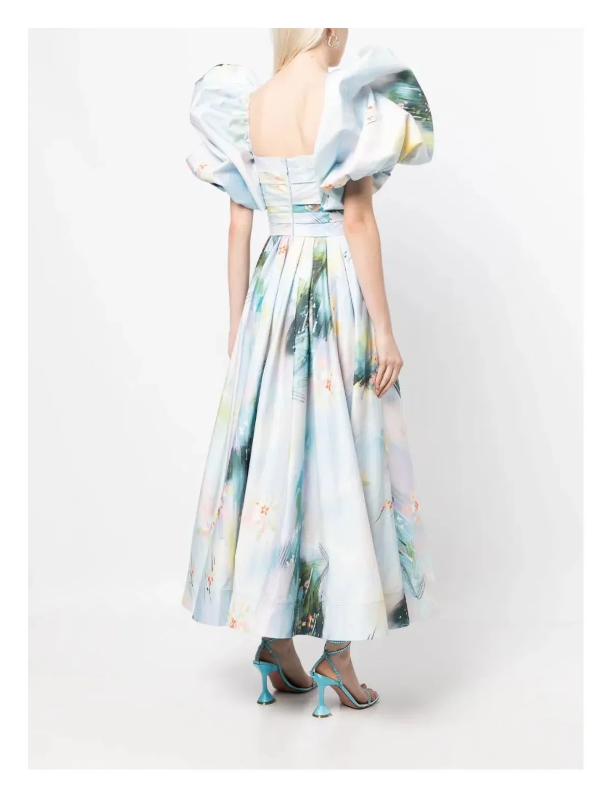 Leo Lin Matilda Puff Sleeve Midi Dress Willow Print Size 8 - Image 5