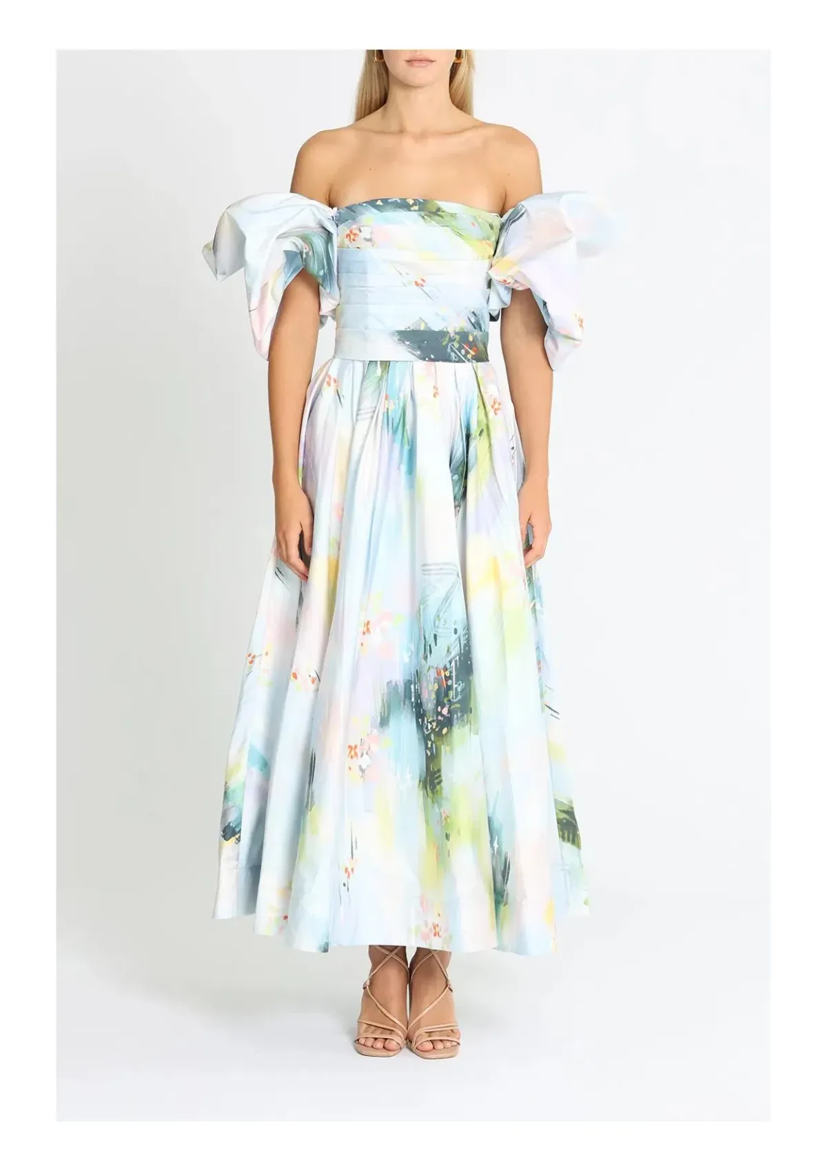 Leo Lin Matilda Puff Sleeve Midi Dress Willow Print Size 8 - Image 1