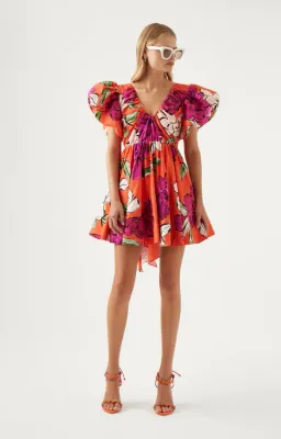 Aje Gretta Bow Back Mini Dress in Vivid Camellia Print Size 12 for rent on The Volte - image 1