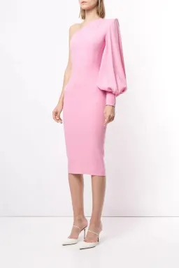 Alex Perry Warner Satin Crepe Balloon Sleeve Midi Dress Pink Size AU 12 for rent on The Volte - image 2