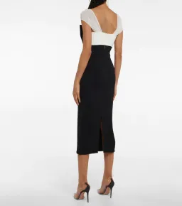 Self Portrait Crepe Crystal Bow Midi Dress Black/White Size 6 for rent on The Volte - image 2