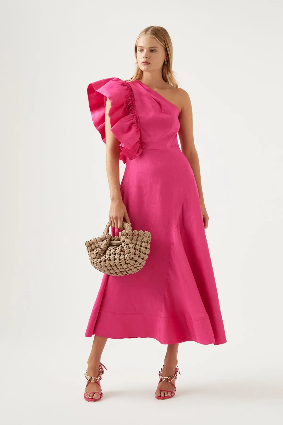 Aje Bonjour Asymmetrical Dress Fuchsia Size 8 - Image 1