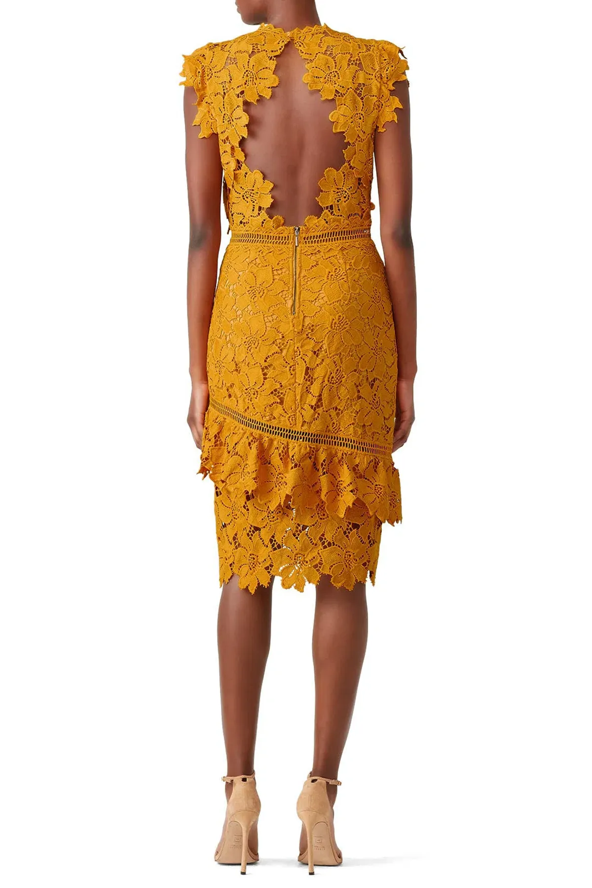 Saylor Reine Lace Sheath Midi Dress in Mustard Yellow Size XS/ Au 6  - Image 2