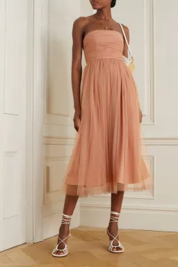 Zimmermann Lipstick Tulle Strapless Midi Dress in Lipstick Nude Size 1/AU 10  for rent on The Volte - image 1