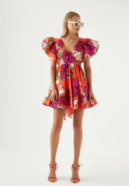 Aje Gretta Bow Back Mini Dress Vivid Camellia Floral Size 10 for rent on The Volte - image 1