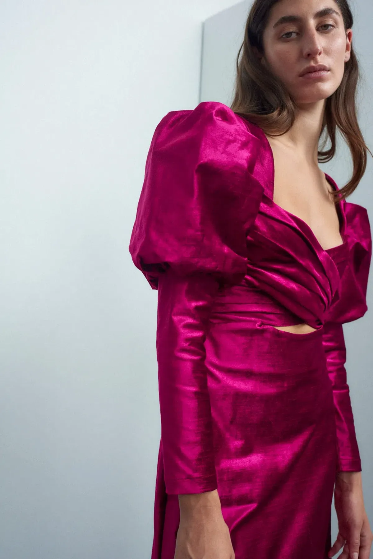 Alamais Rosario Puff Sleeve Midi Dress Fushia Size 10  - Image 2