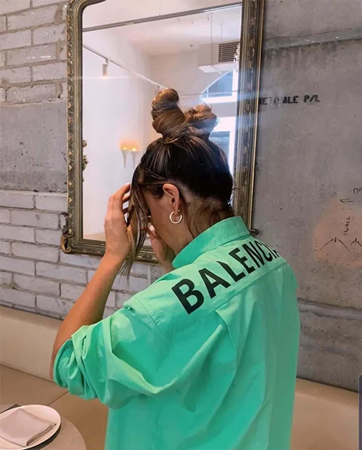 Balenciaga Printed Back Logo Cotton Poplin Shirt In Neon Green Size M/AU 8 - Image 3