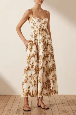 Shona Joy Bella Lined Corded Tiered Midi Dress Print Size 10 for rent on The Volte - image 2