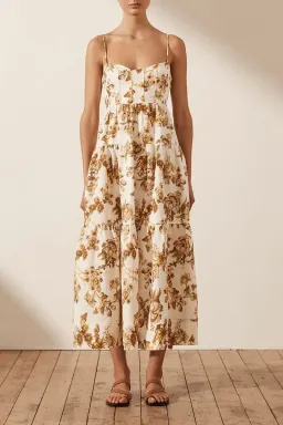 Shona Joy Bella Lined Corded Tiered Midi Dress Print Size 10 for rent on The Volte - image 1