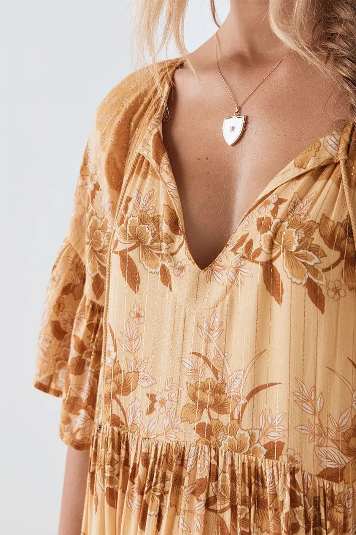 Spell & The Gypsy Coco Lei Mumu Dress Caramel Size S - Image 3