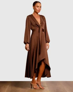 Pasduchas Cherish Tie Midi Dress Chocolate Brown Size 8 for rent on The Volte - image 4