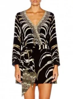 Camilla Zebra Crossing Long Sleeve Cross Front Playsuit Black Size 12 for rent on The Volte - image 3
