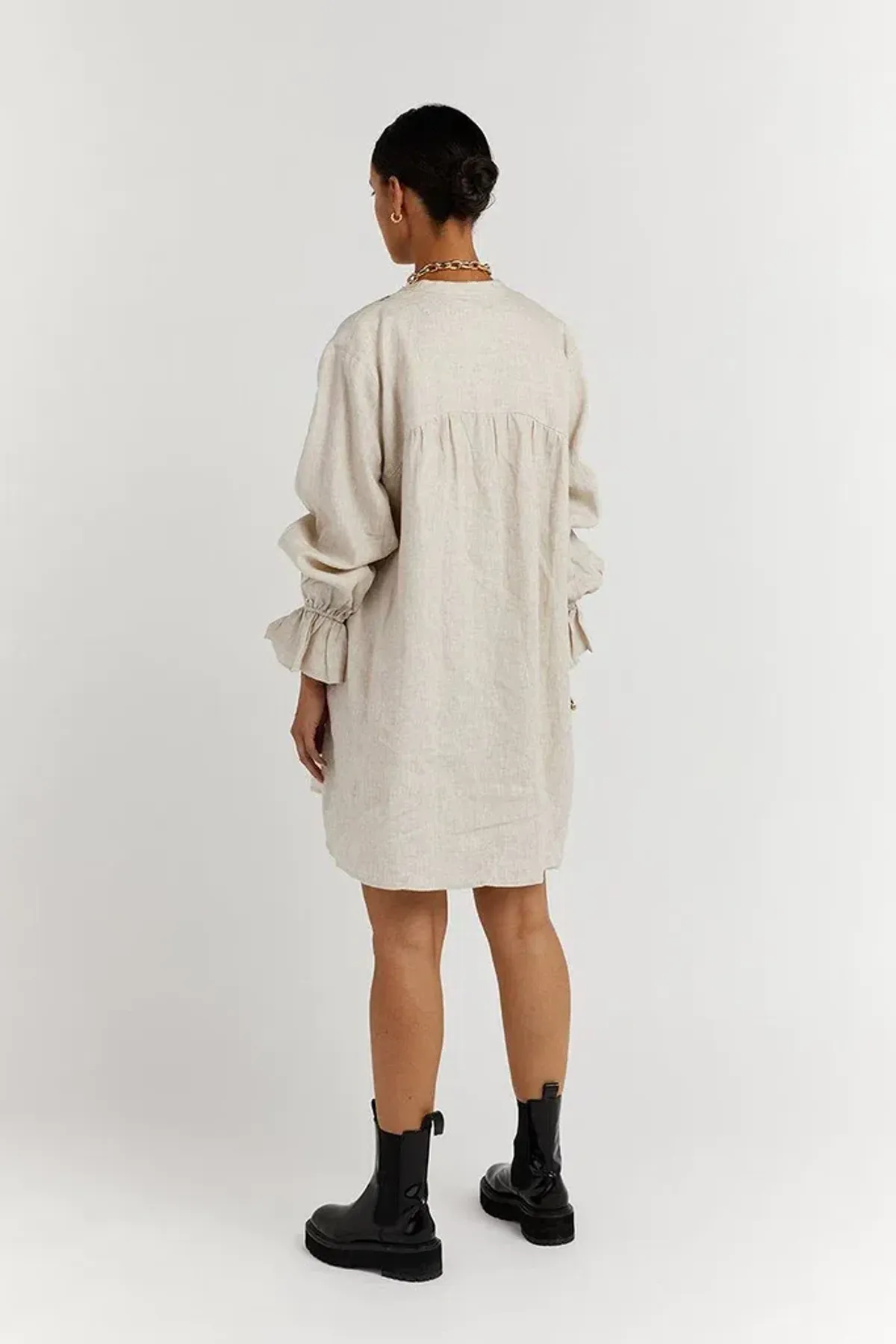 Dissh India Linen Mini Dress Natural Size 6 - Image 3
