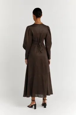 DISSH Wynn Dark Choc Linen Midi Dress Brown Size 8 for rent on The Volte - image 2