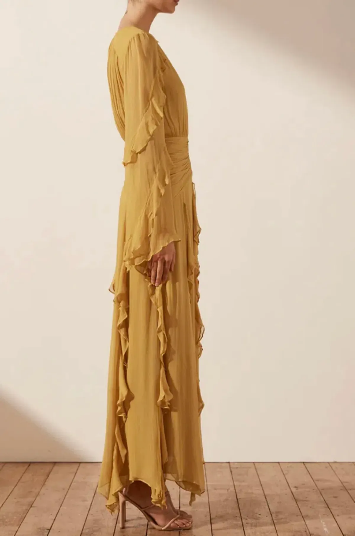 Shonay Joy Leonie Ruffle Sleeve Maxi Dress Mimosa Yellow Size 8 - Image 2