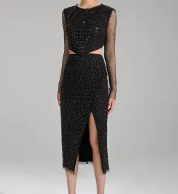 Self portrait  Diamanté Fishnet Midi Dress Black Size 12 for rent on The Volte - image 2