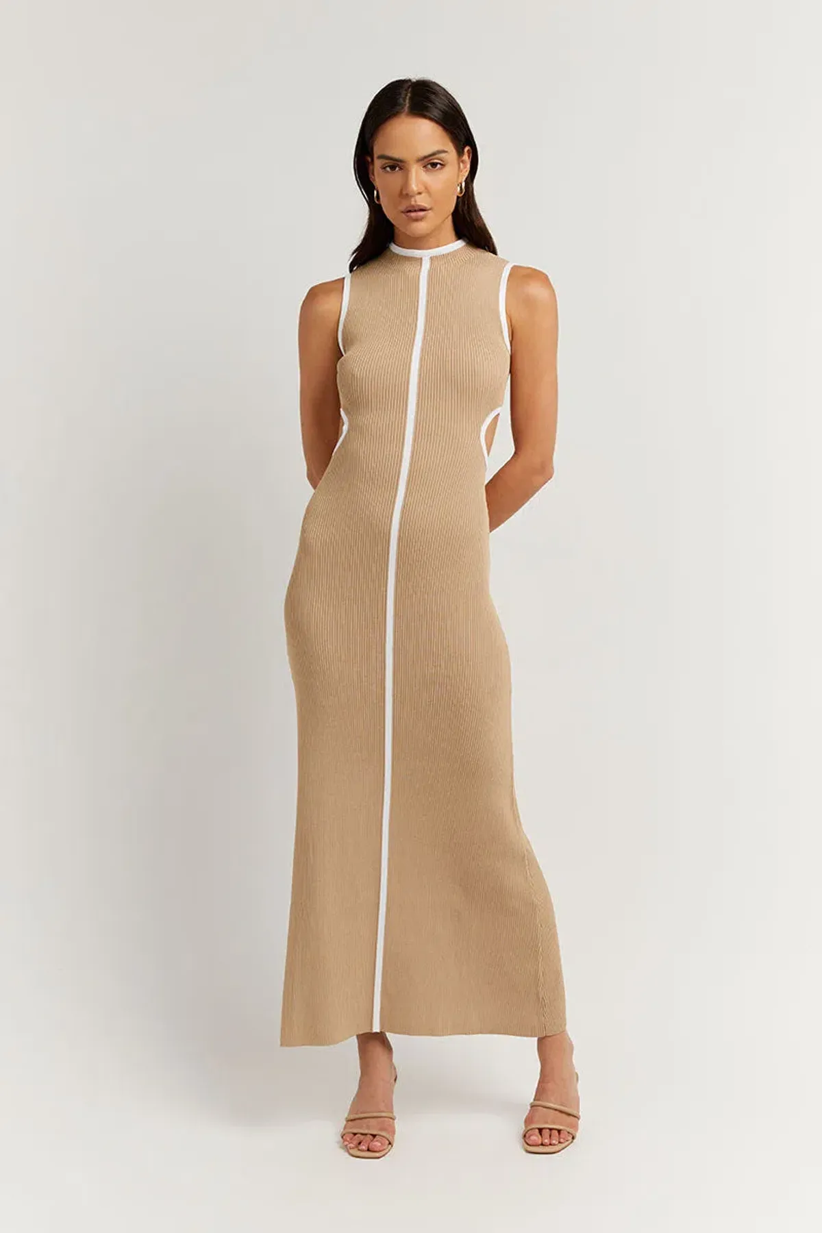 Dissh Binding Wheat Knit Midi Dress Nude Size 10 - Image 1