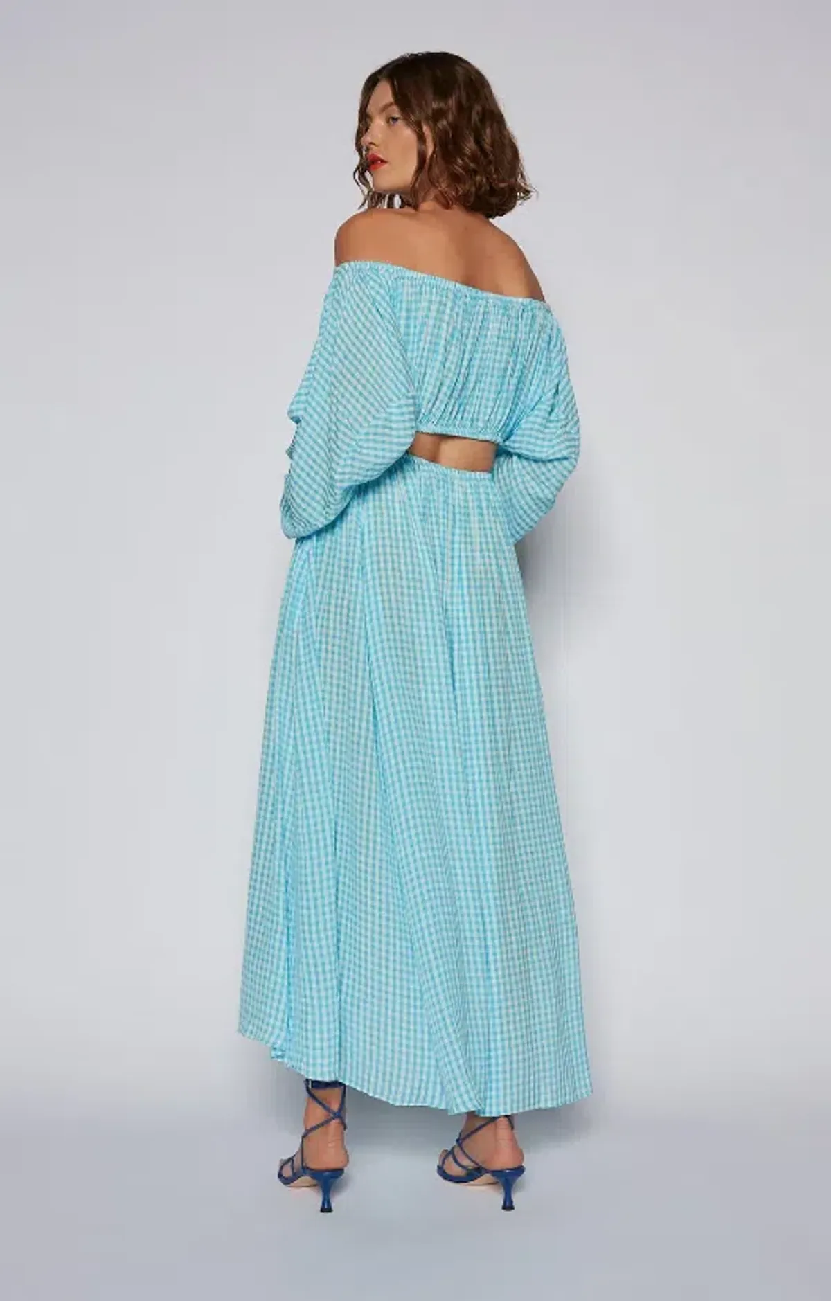 Scanlan Theodore Gingham Cut Out Dress in Blue Size 6 - Image 3