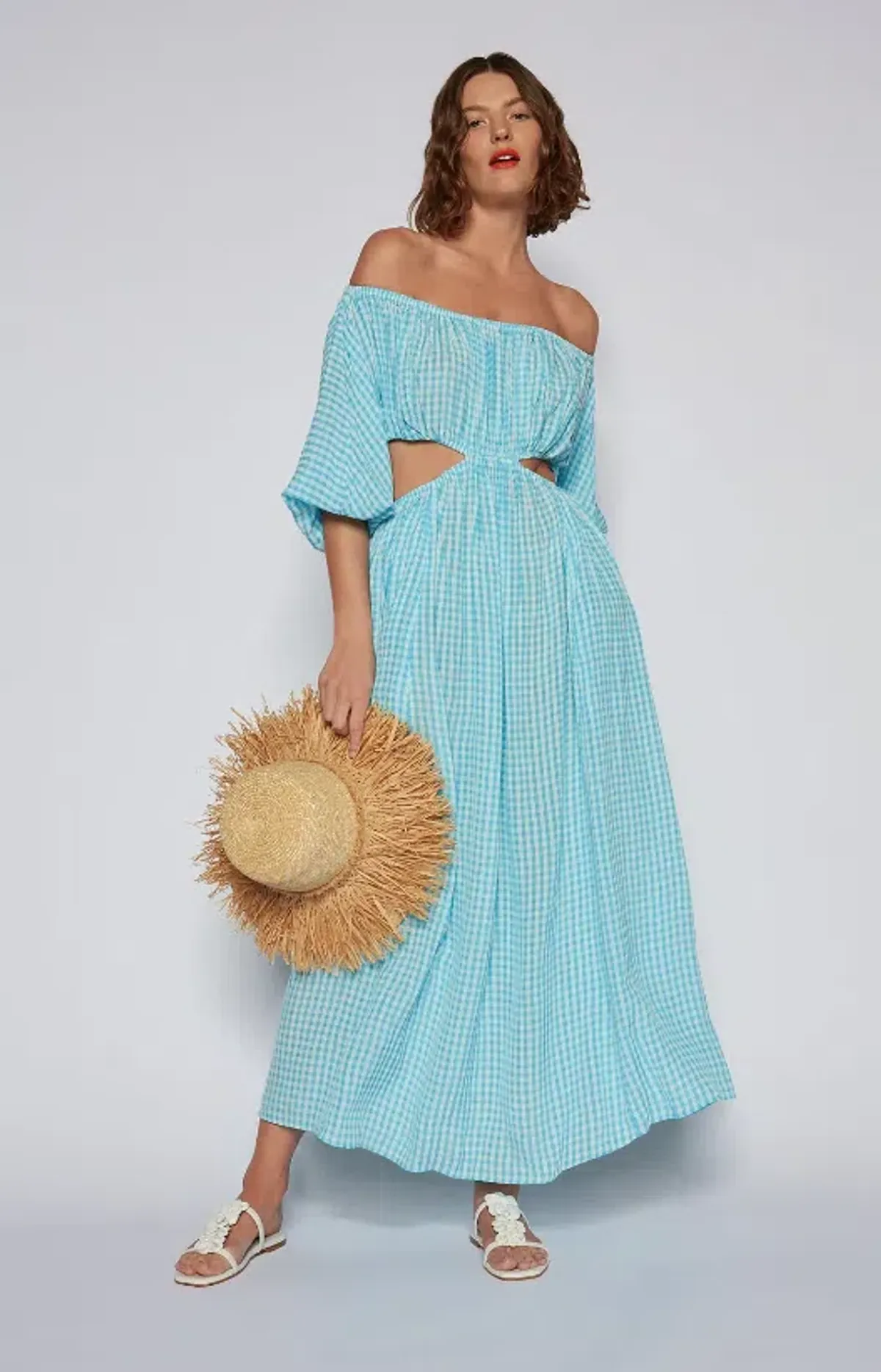 Scanlan Theodore Gingham Cut Out Dress in Blue Size 6 - Image 2