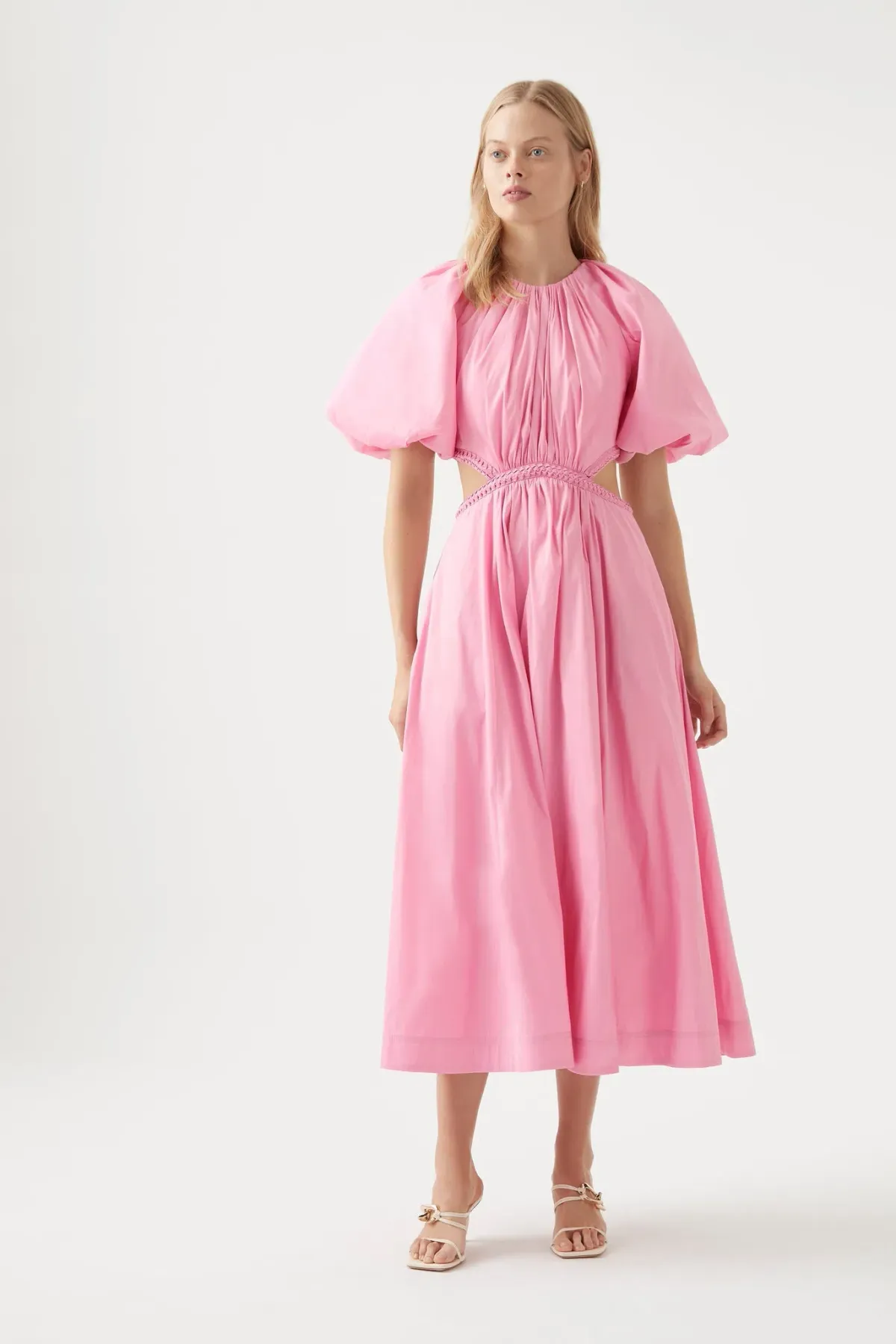 Aje Capucine Puff Sleeve Midi Dress Pink Size 6 / XS - Image 1