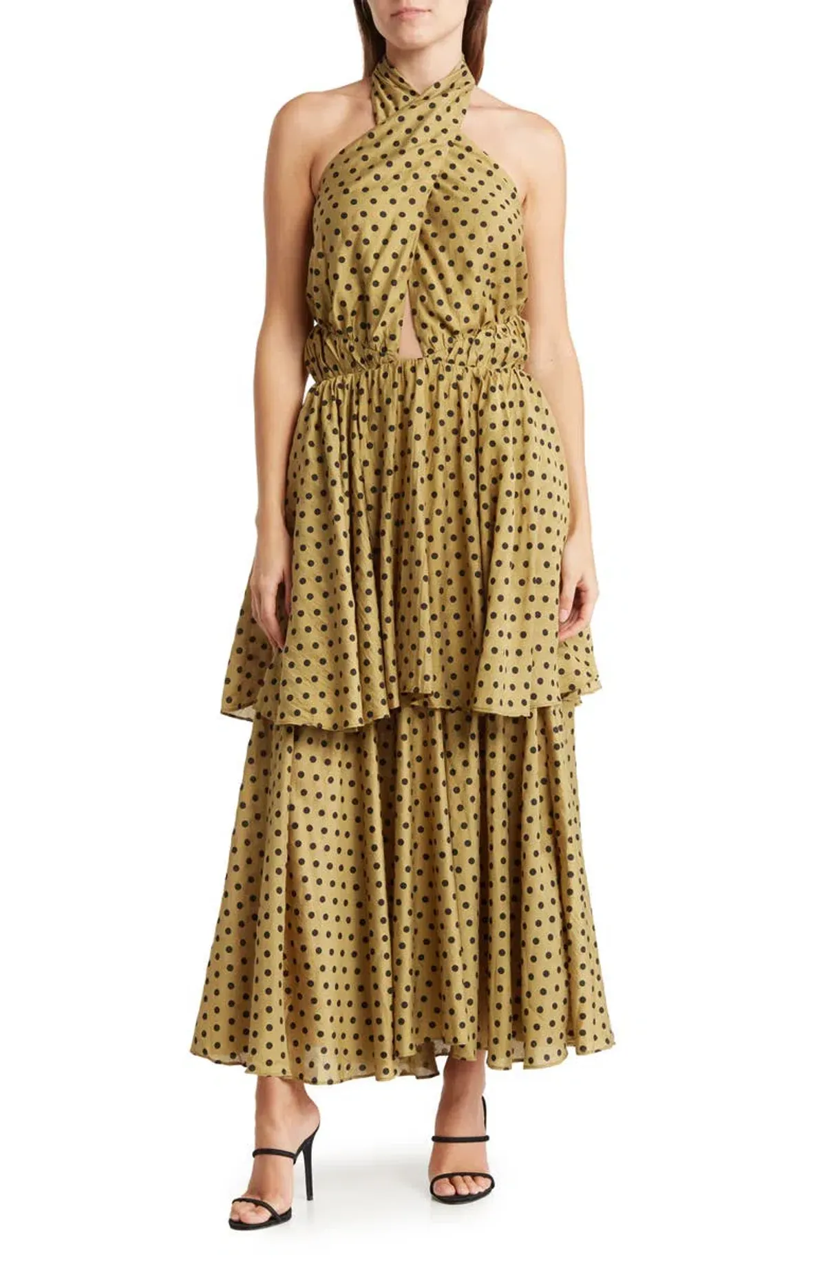 Mon Renn Roselyn Midi Dress Green Polka Dot Print Size 10 - Image 2