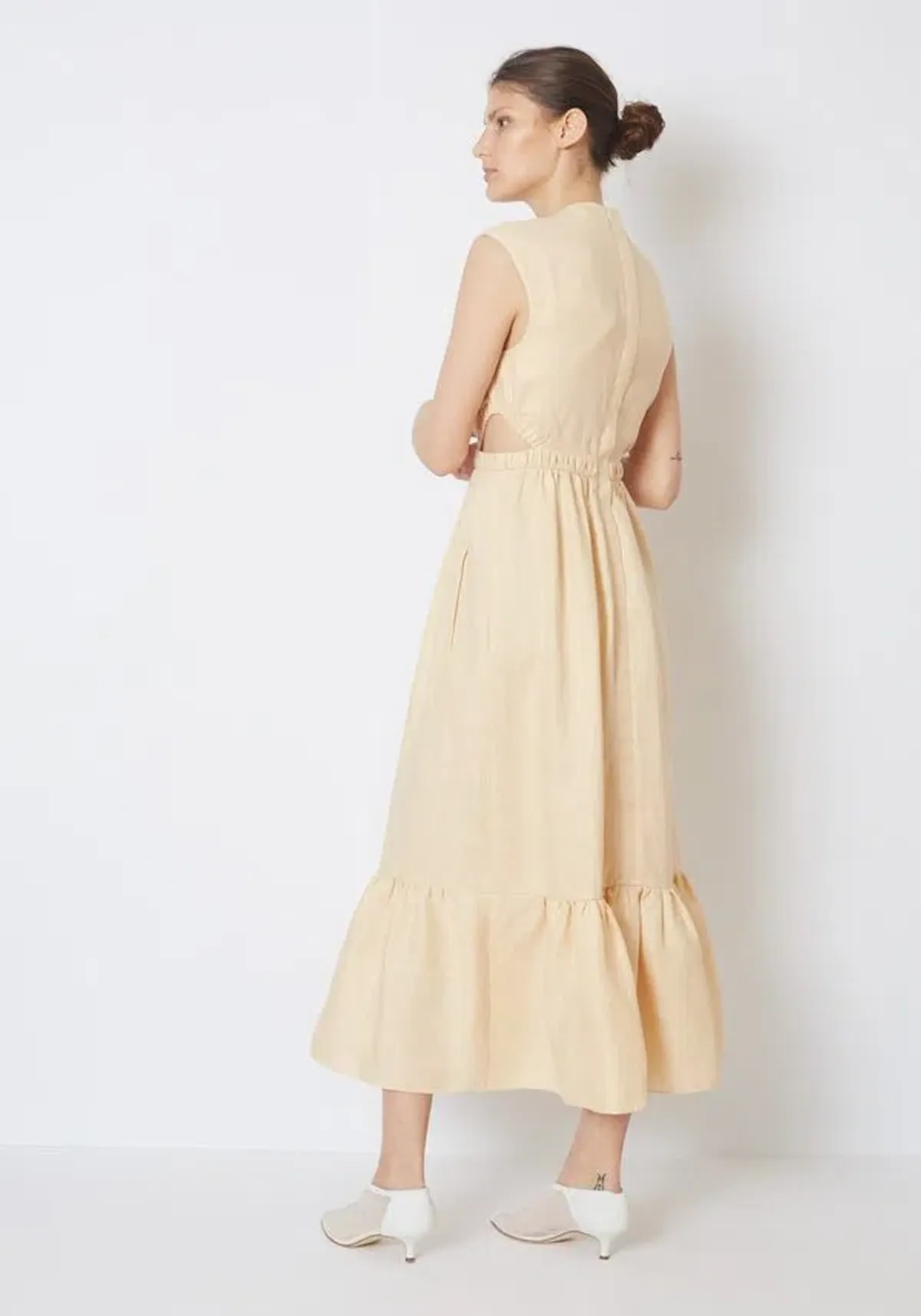 Tibi Linen Canvass V Neck Cut Out Dress in Butter Yellow Size 14 - Image 2
