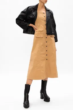 Ganni Square Neck Puff Sleeve Dress Tammin Beige Size 42/Au 10 for rent on The Volte - image 2