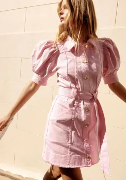 Aje Flora Denim Puff Sleeve Mini Dress Pink Size 8 for rent on The Volte - image 3