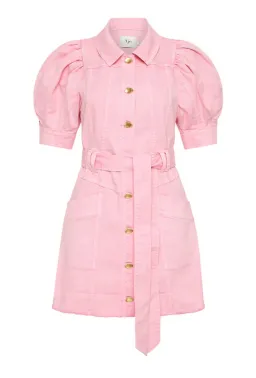 Aje Flora Denim Puff Sleeve Mini Dress Pink Size 8 for rent on The Volte - image 5