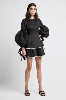 Aje Gracious Tiered Mini Dress Black Size 10 for rent on The Volte - image 1