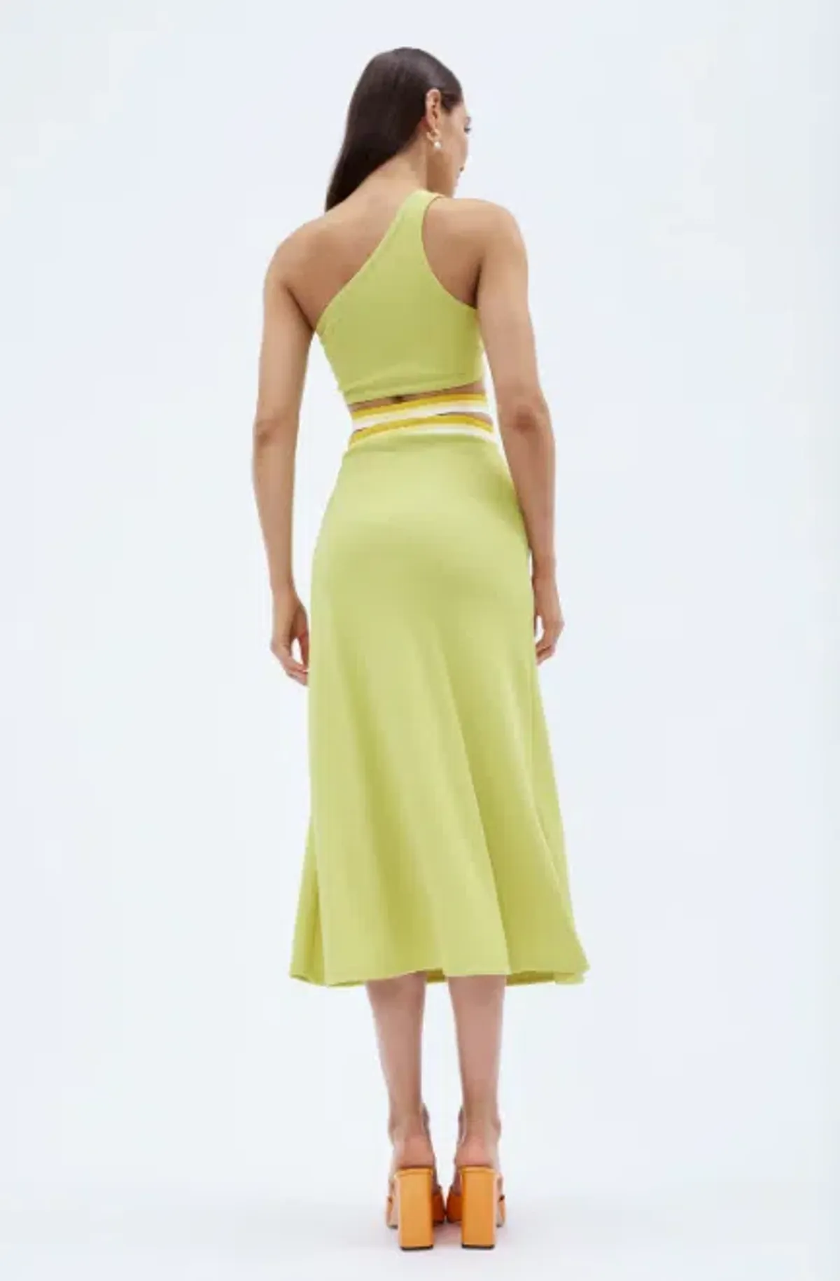 Christopher Esber Looped One Shoulder Rib Crop and Multi Bind Curve Skirt Set in Lime Size 10 - Image 7
