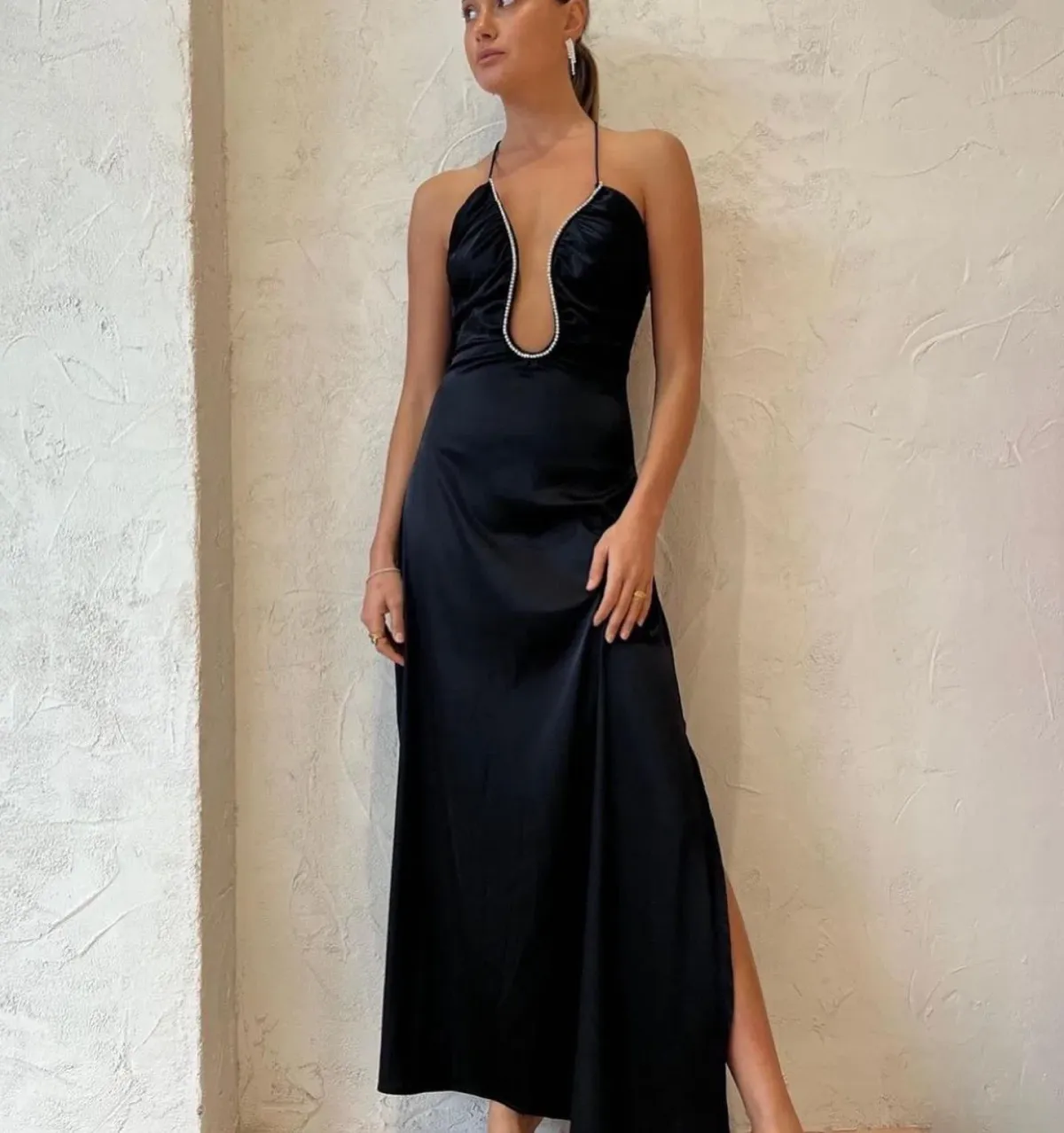 Sonya Moda Satin Embellished Keyhole Dress Black Size 8 / S - Image 2