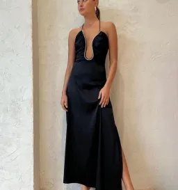 Sonya Moda Satin Embellished Keyhole Dress Black Size 8 / S for rent on The Volte - image 2