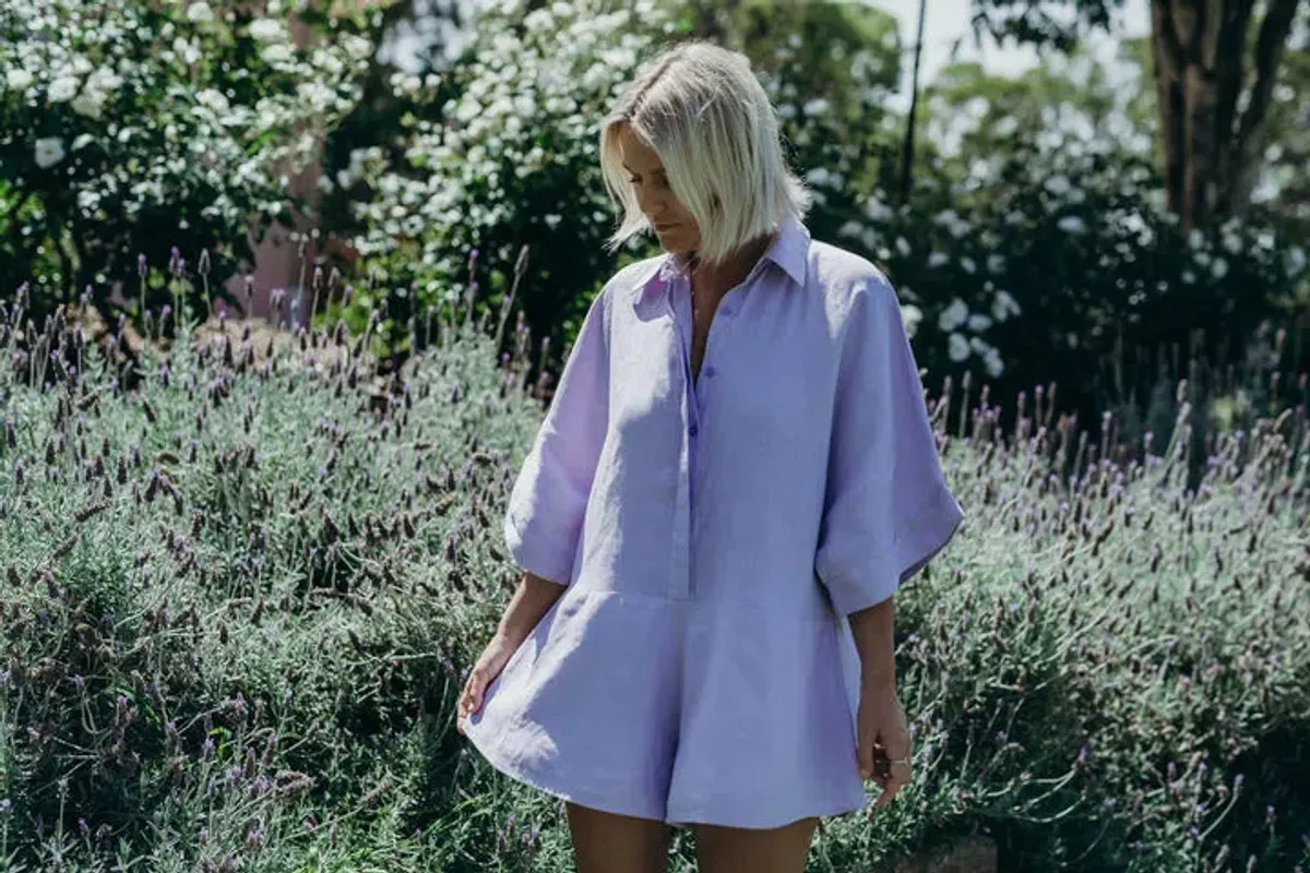 Coco Willow Rae Linen Playsuit in Lavender Size 8 - Image 3