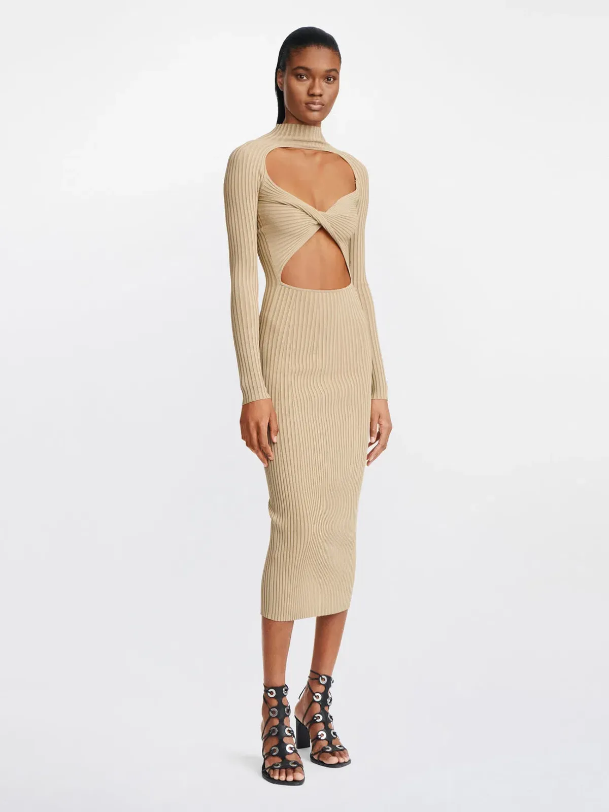 Dion lee Stripe Rib Twist Dress Beige Size 6 / XS - Image 1
