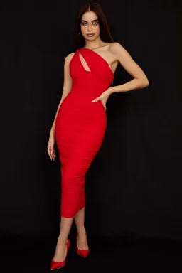 House of CB Valentina Asymmetric Cut Out Midi Dress Red Size XS / Au 6 for rent on The Volte - image 2