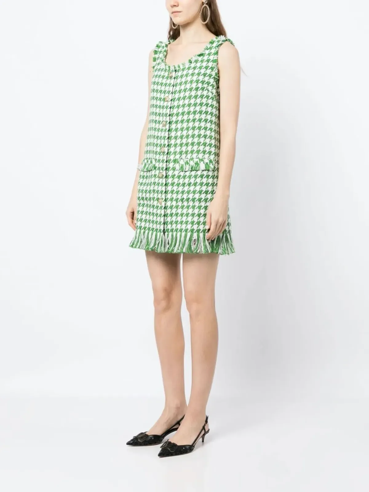 Leo Lin Blair Tweed Mini Dress in Emerald Size 8 - Image 2