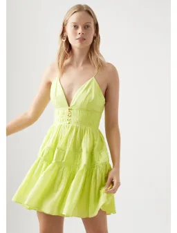 Aje Grace Tiered Mini Dress Light Lemon Green Size 6 for rent on The Volte - image 3