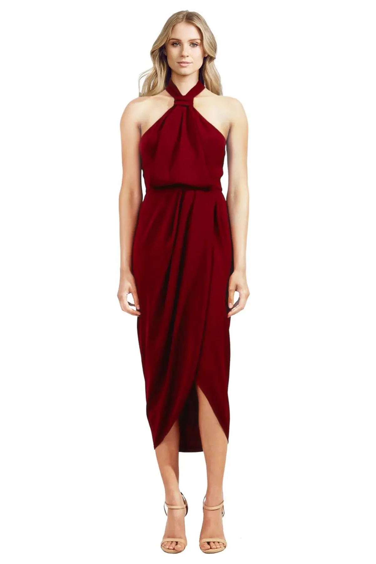 Shona Joy Core Knot Drape Dress Burgundy Size 10  - Image 1