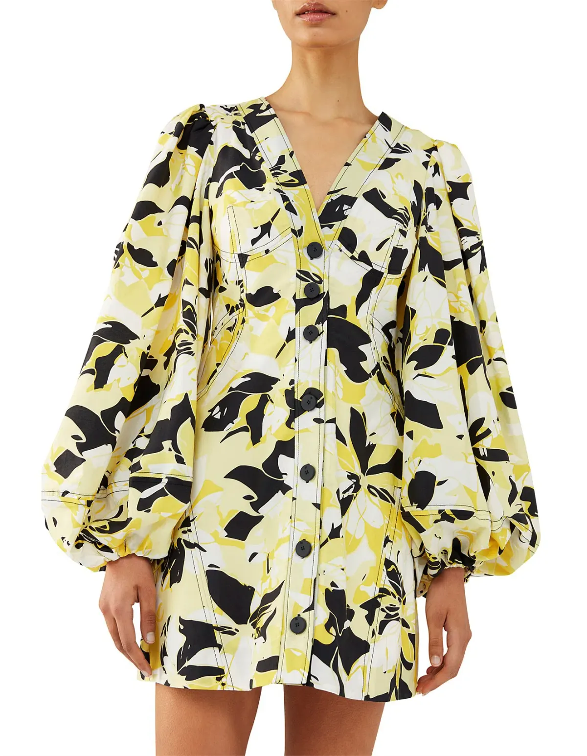 Camilla and Marc Aldea Puff Sleeve Mini Dress Yellow Floral Size 10 - Image 2
