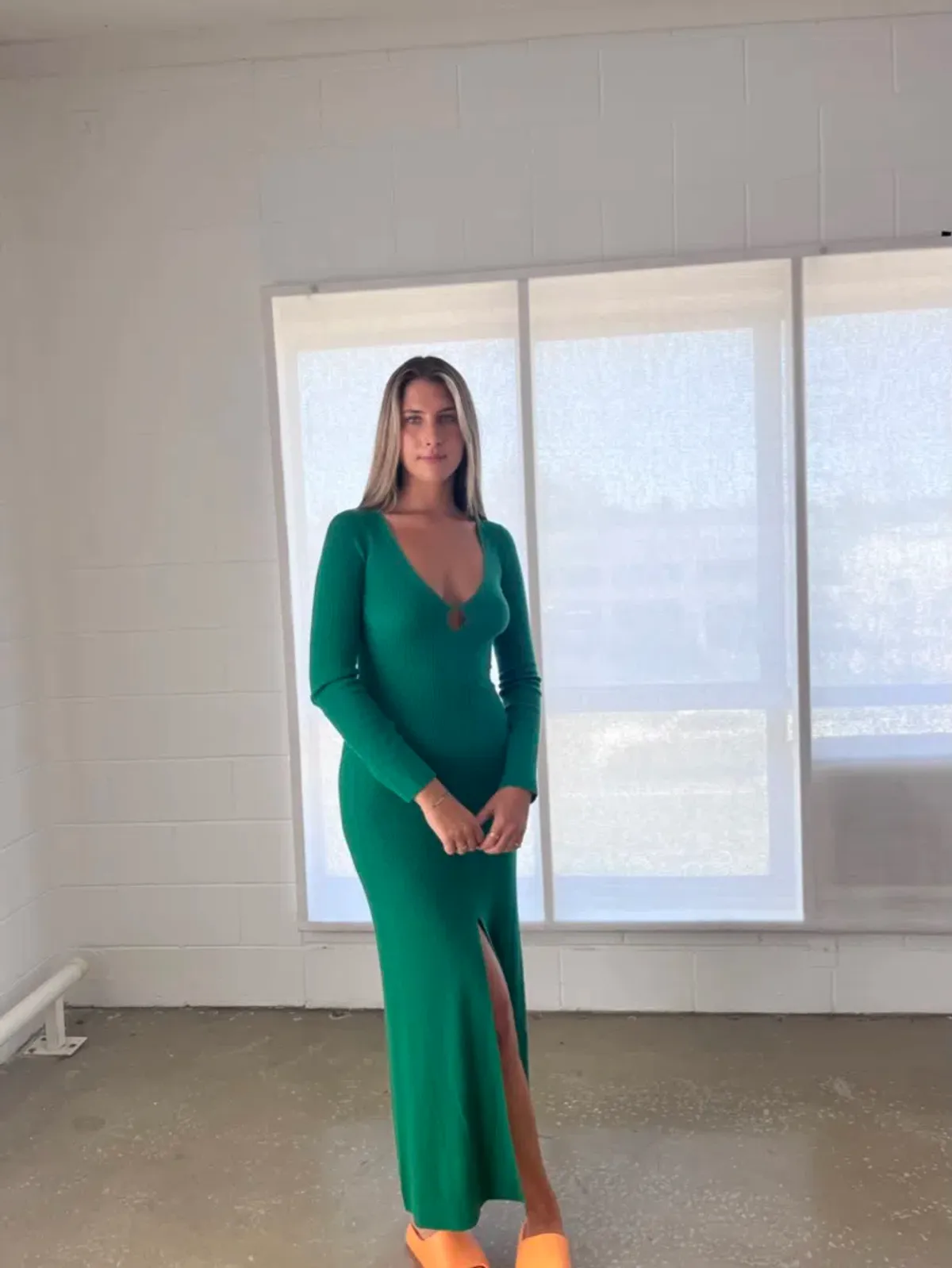 Bec & Bridge Freya Knit V Maxi Dress Green Size XS/Au 6 - Image 3