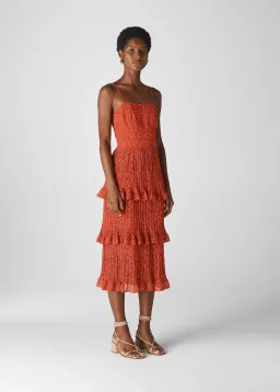 Whistles Mini Pleated Leopard Dress Red Print size 10 for rent on The Volte - image 1