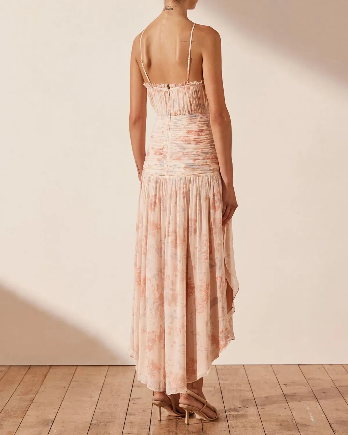 Shona Joy Faye Cross Front Midi Dress Blush & Multi Size 12 - Image 4