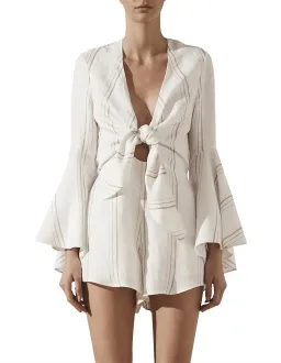 Shona Joy Alba Flared Sleeve Tie Front Playsuit Cream Size 10 for rent on The Volte - image 1