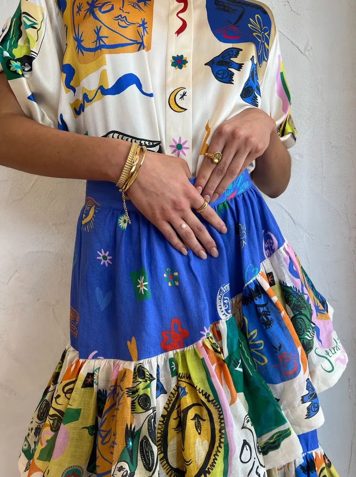 Alemais Soleil Oversized Silk Top Size 12 and Ruffle Skirt Set Multi Size 14  - Image 3