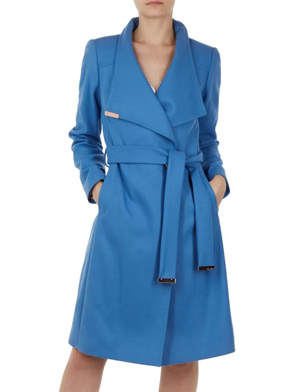 Ted Baker Sandra Wool Blend Wrap Coat Mid Blue Size 1 / Au 8 - Image 2